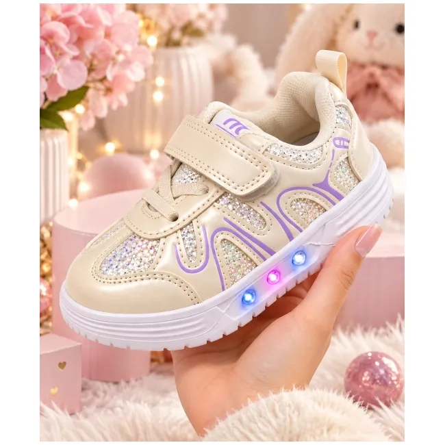 Pantofi sport cu luminite, model pearl, piele ecologica, fete, alb ad31-501