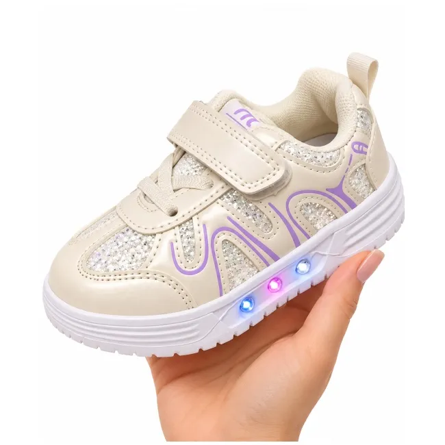 Pantofi sport cu luminite, model pearl, piele ecologica, fete, alb ad31-501