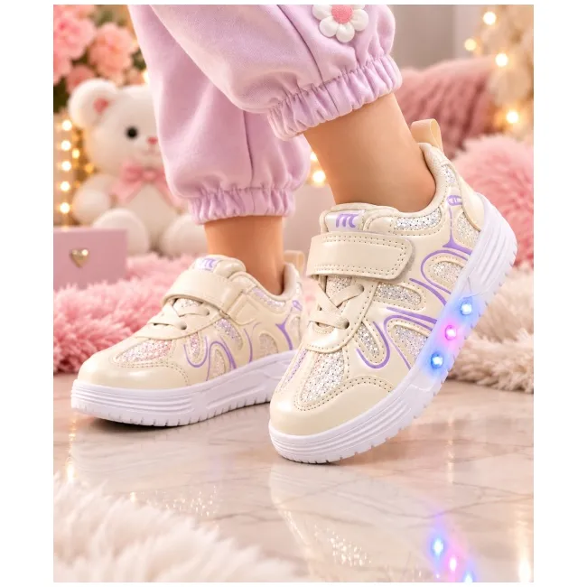 Pantofi sport cu luminite, model pearl, piele ecologica, fete, alb ad31-501