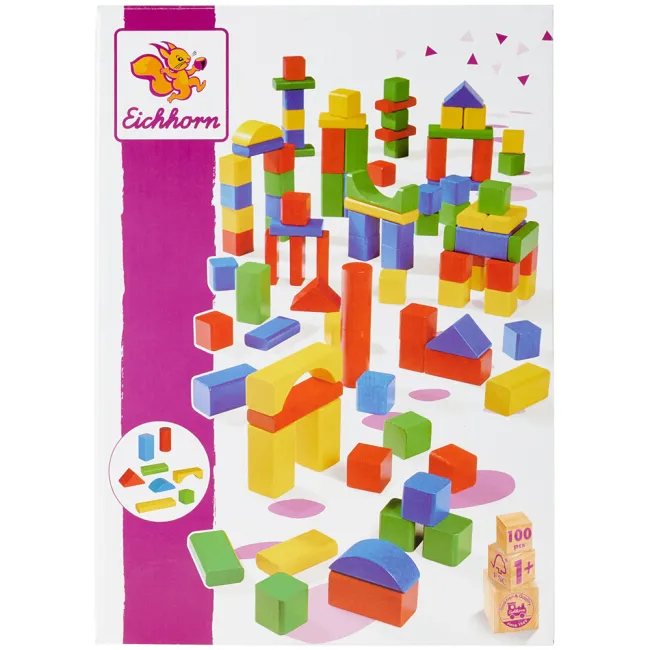 Set constructie Eichhorn Colored Wooden Blocks 100 piese HUBS100007720