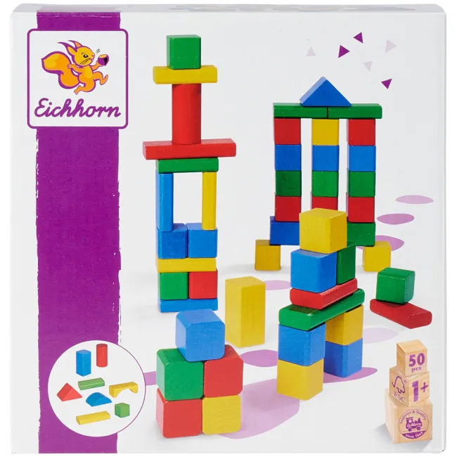 Set constructie Eichhorn Colored Wooden Blocks 50 piese HUBS100007700