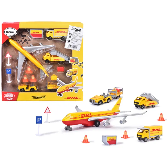 Set de joaca aeroport Dickie Toys DHL Airport Playset cu 13 piese HUBS203743018
