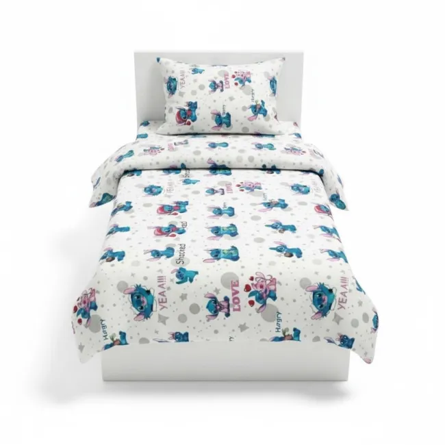 Lenjerie in 3 piese Angel si Stitch pentru pat copii 2-16 ani compatibila cu saltea 180x80cm - ASC6427968022501