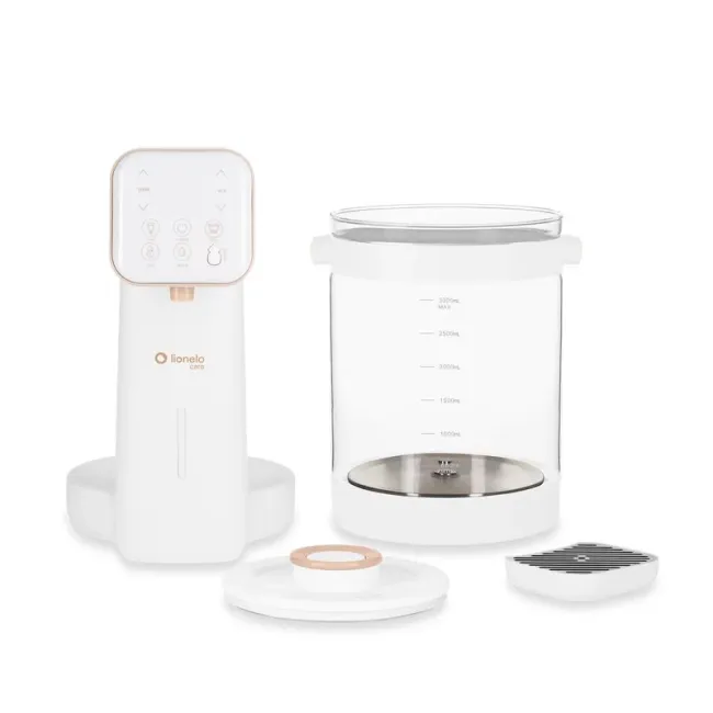 Aparat pentru incalzirea si declorizare apei, Lionelo, Babypresto 2.0, Pentru lapte parf, Lampa UV, Rezervor 3l, Lumina de noapte, Dozare 30- 300 ml, 1200 W, Afisaj digital, Alb BYNLOC-BABYPRESTO_2.0_WHITE