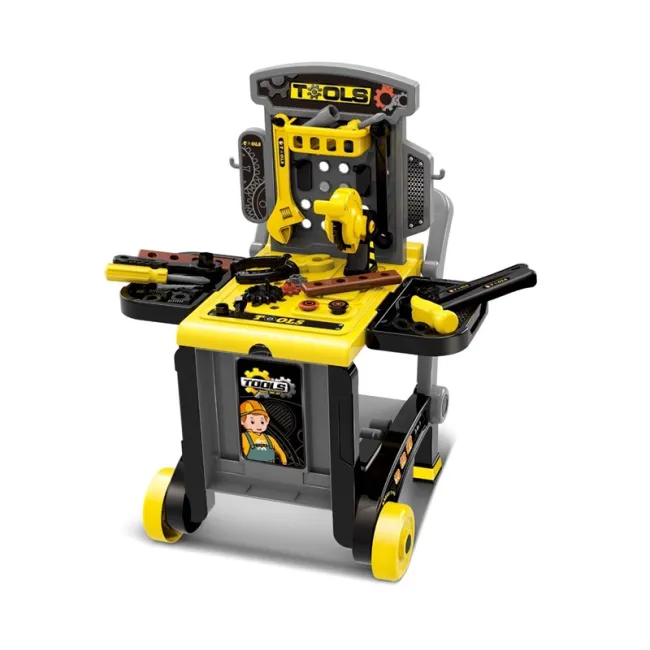 Atelier de lucru 3 in 1 pentru copii TinyMini, trusa de scule cu valiza si carucior mobil, 3 ani+
