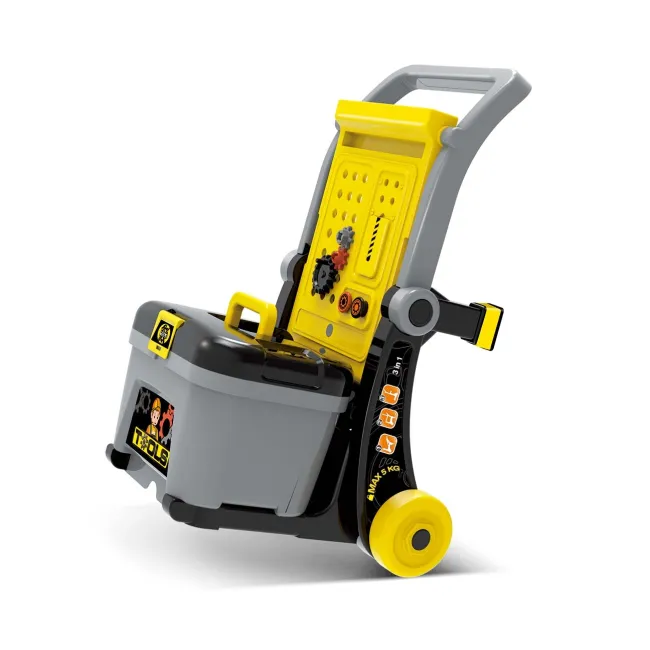 Atelier de lucru 3 in 1 pentru copii TinyMini, trusa de scule cu valiza si carucior mobil, 3 ani+