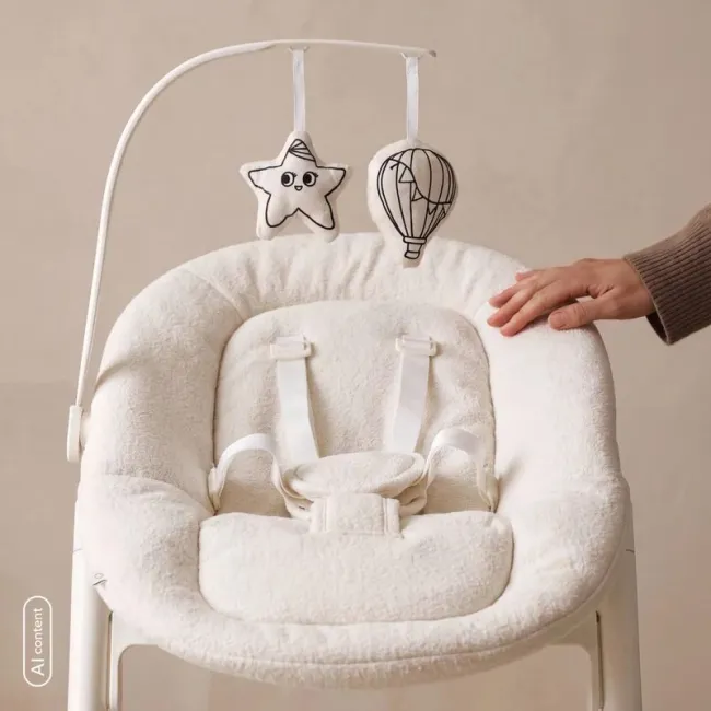 Balansoar, Lionelo, Celia Close&Cosy, Manual, Cu 2 pozitii de inclinare, Cu centuri de siguranta in 5 puncte, Bara cu jucarii inclusa, Baza din lemn de fag, Husa detasabila si lavabila, Pana la 9 kg, Alb BYNLO-CELIA_ROCKER_CLOSE&COSY