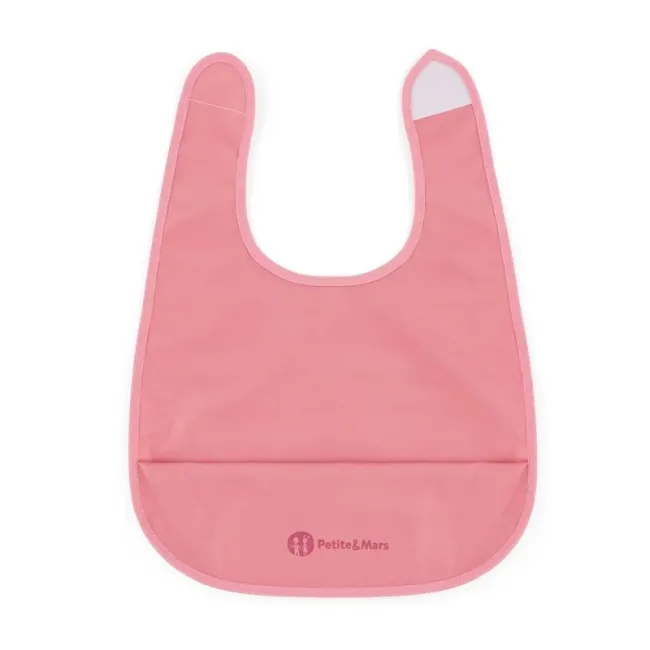 Baveta impermeabila cu buzunar, Petite&Mars, Nate, Fara PVC si ftalati, 37 &times; 27 cm, 6 luni+, Prindere velcro, Roz BYN411820