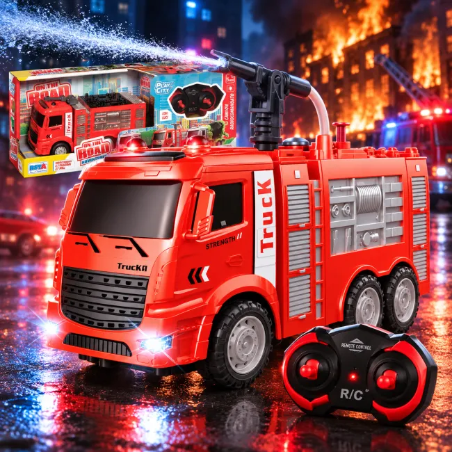 Camion de pompieri cu telecomandă, 7 funcții, lumini, 27 MHz, aprox. 30 cm, 5+ ani SOLRS11969