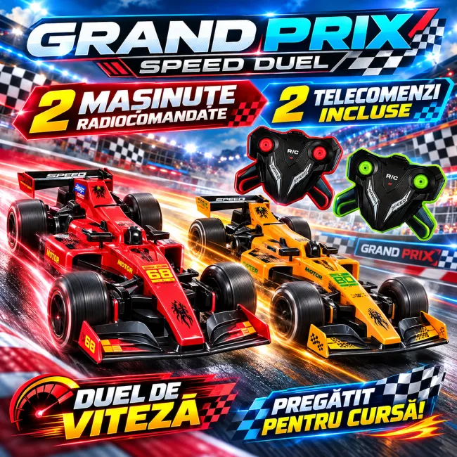 Grand Prix Speed Duel, set 2 mașini Formula RC cu 2 telecomenzi, scară 1:22, 5+ ani SOLRS12383