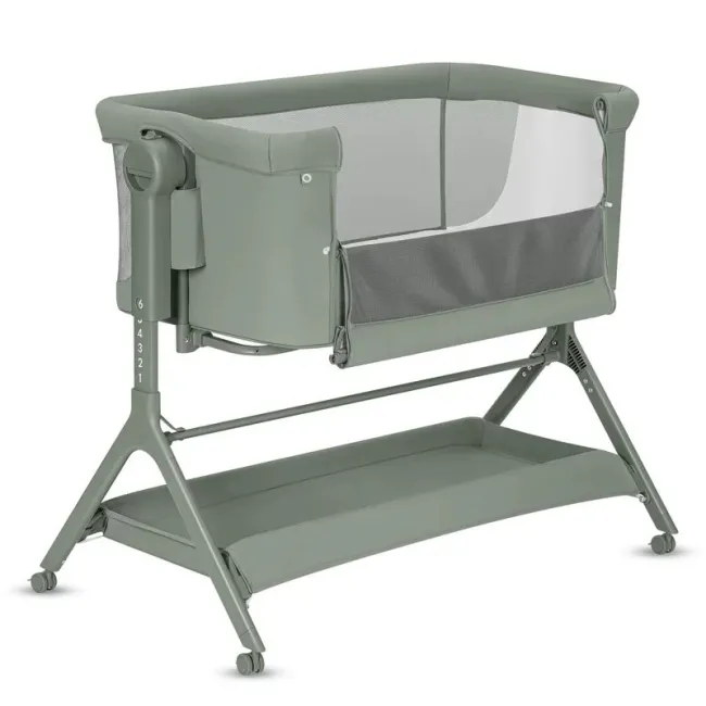 Patut co-sleeper, Lionelo, Leonie Plus, Pliabil, Cu sistem de leganare, Cu setare unghiulara, Reglabil in 6 pozitii pe inaltime, Conform cu standardele europeane de securitate EN1130 si EN16890, Verde BYNLO-LEONIE_PLUS_GREEN_SAGE