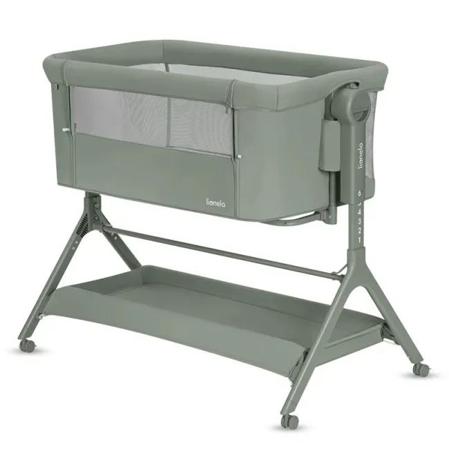 Patut co-sleeper, Lionelo, Leonie Plus, Pliabil, Cu sistem de leganare, Cu setare unghiulara, Reglabil in 6 pozitii pe inaltime, Conform cu standardele europeane de securitate EN1130 si EN16890, Verde BYNLO-LEONIE_PLUS_GREEN_SAGE
