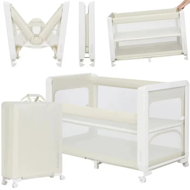 Patut multifunctional, Lionelo, Patty, 5 in 1, 0- 36 luni, Co-sleeper, Tarc de joaca, Patut de calatorie, Laterala rabatabila, 2 trepte reglare saltea, Roti, Husa transport inclusa, Bej BYNLO-PATTY_BEIGE_SAND