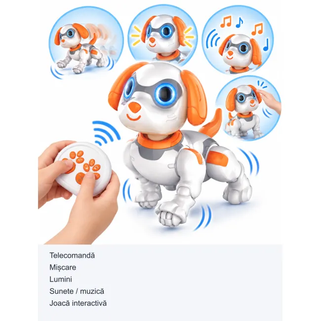 RS Toys Puppy Robot &ndash; cățeluș interactiv cu telecomandă, lumini și sunete, 25 cm SOLRS12385