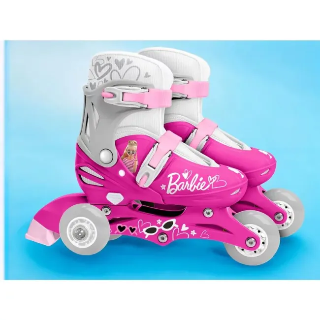 Role, Stamp, De la incepator la avansat, Cu 3 roti, Ajustabile, Inchidere prin velcro, Cu frana, Marime 27-30, Barbie BYNCB200301