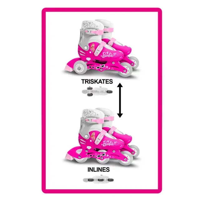 Role, Stamp, De la incepator la avansat, Cu 3 roti, Ajustabile, Inchidere prin velcro, Cu frana, Marime 27-30, Barbie BYNCB200301