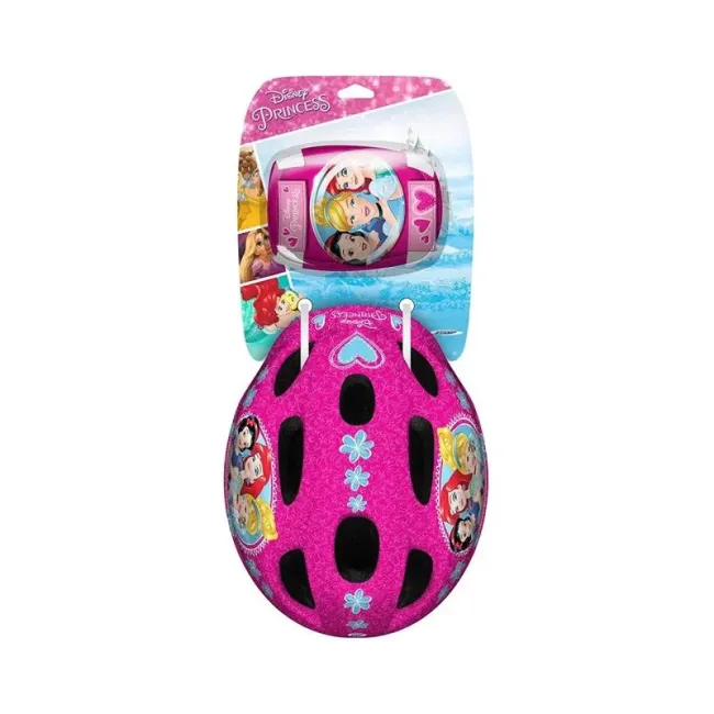 Set casca protectie, genunchiere si cotiere, Stamp, Disney, Princess, Sigure si confortabile, Reglabile, Conform cu EN1078, Marime 50/56 cm, 3 ani+, Roz BYNK887507