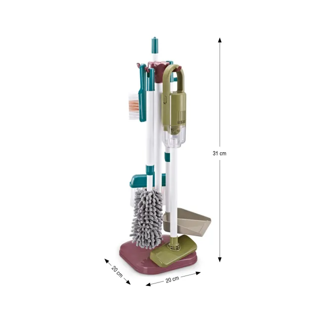 Set de curatenie interactiv pentru copii TinyMini , 23 piese, aspirator cu baterii, mop, matura, faras si suport organizator, 3 ani+