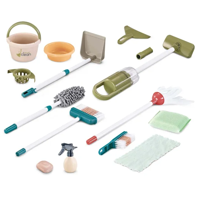 Set de curatenie interactiv pentru copii TinyMini , 23 piese, aspirator cu baterii, mop, matura, faras si suport organizator, 3 ani+