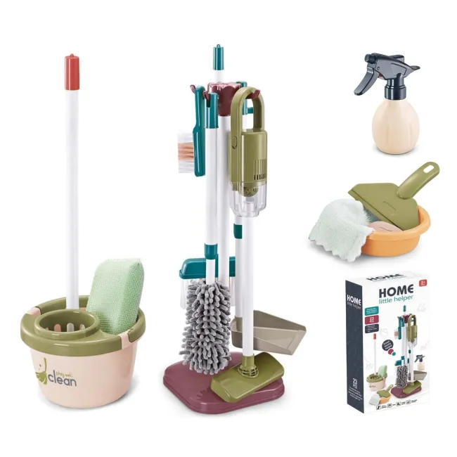 Set de curatenie interactiv pentru copii TinyMini , 23 piese, aspirator cu baterii, mop, matura, faras si suport organizator, 3 ani+