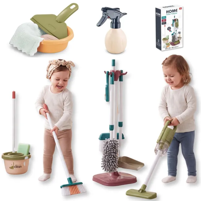 Set de curatenie interactiv pentru copii TinyMini , 23 piese, aspirator cu baterii, mop, matura, faras si suport organizator, 3 ani+
