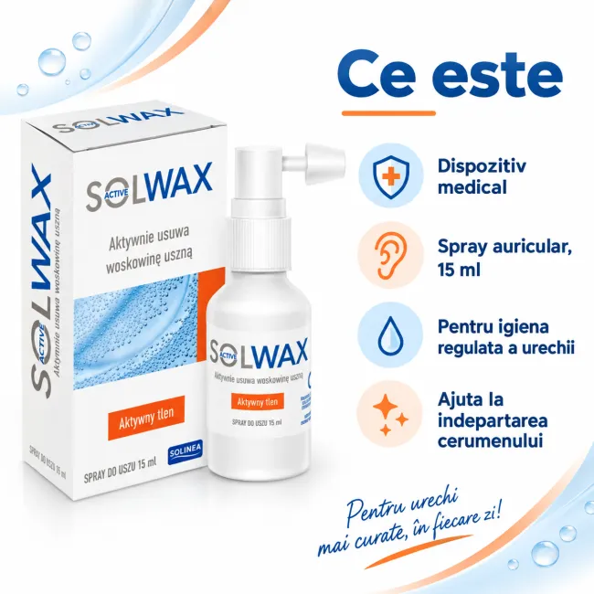 Spray auricular Solinea Solwax Active, pentru indepartarea cerumenului si igiena urechii, 15 ml BITspraySolwaxActive