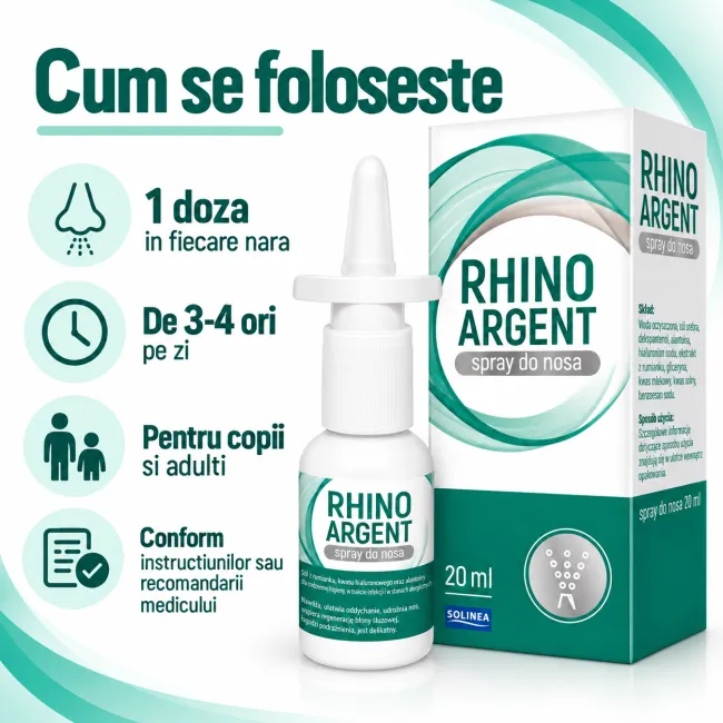 Spray nazal Solinea Rhinoargent, dispozitiv medical cu argint coloidal, cupru coloidal si ulei de eucalipt, protectia si regenerarea mucoasei nazale, copii si adulti, 20 ml BITsprayRhinoargent