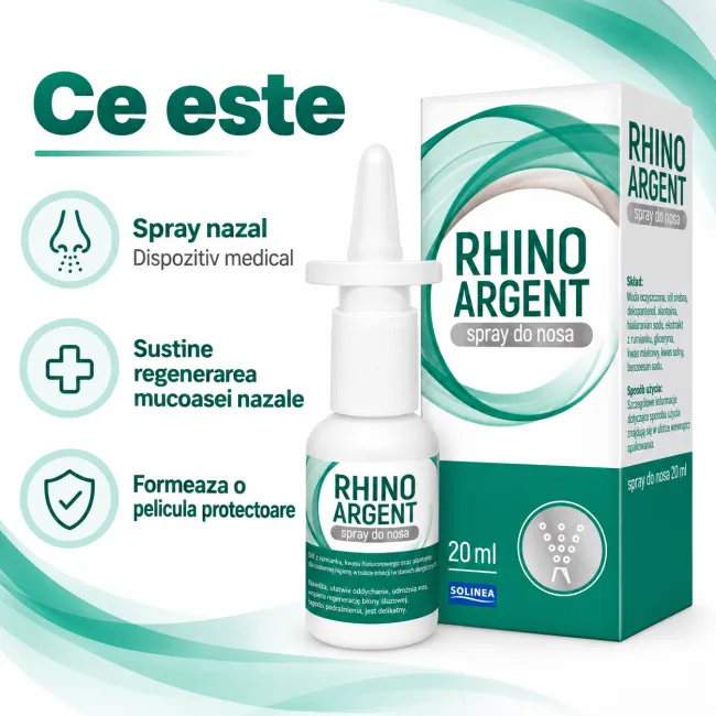 Spray nazal Solinea Rhinoargent, dispozitiv medical cu argint coloidal, cupru coloidal si ulei de eucalipt, protectia si regenerarea mucoasei nazale, copii si adulti, 20 ml BITsprayRhinoargent