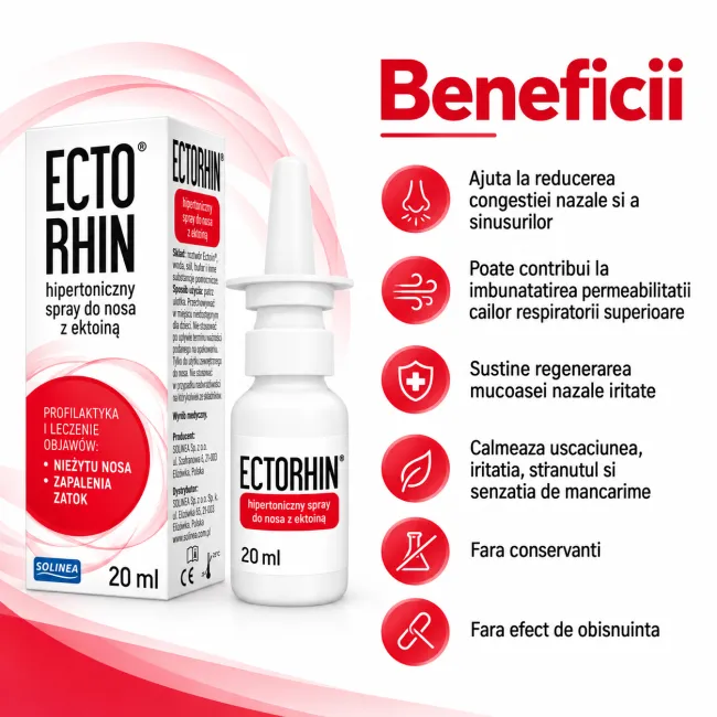 Spray nazal hipertonic Solinea Ectorhin, cu ectoina, pentru rinita si sinuzita, 20 ml BITEctorhinspray