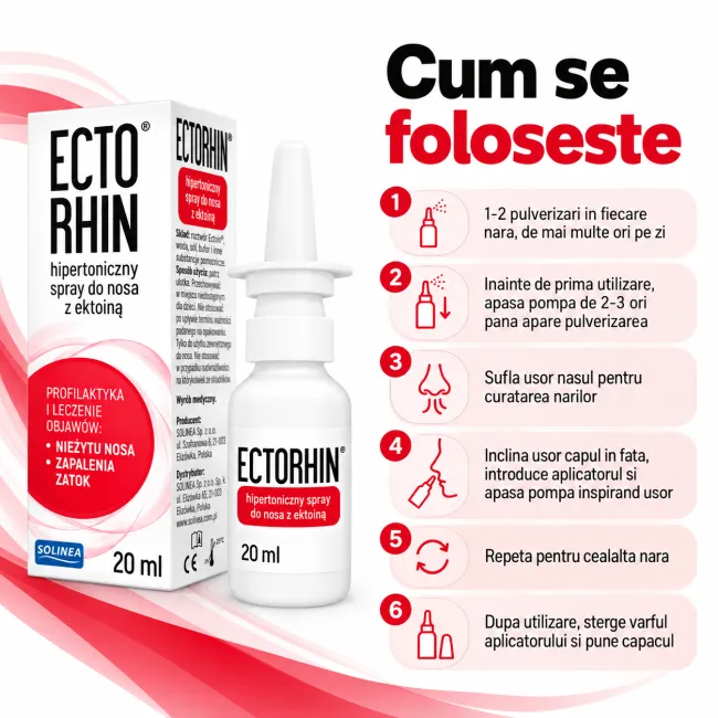 Spray nazal hipertonic Solinea Ectorhin, cu ectoina, pentru rinita si sinuzita, 20 ml BITEctorhinspray