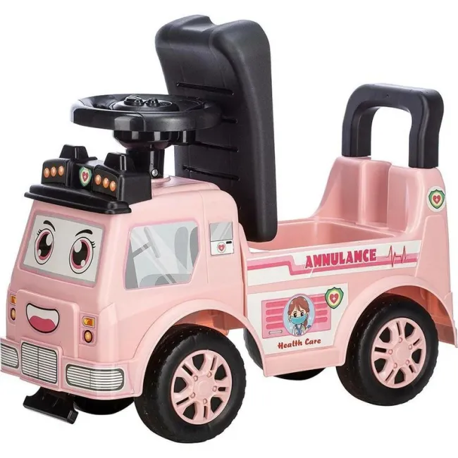 Vehicul ride-on, Free2Move, Ambulanta, Cu lumini si sunete, Cu spatiu de depozitare, 19-36 luni, Roz BYN86427