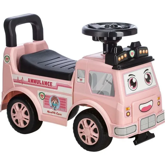 Vehicul ride-on, Free2Move, Ambulanta, Cu lumini si sunete, Cu spatiu de depozitare, 19-36 luni, Roz BYN86427