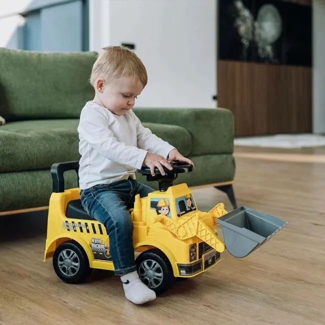Vehicul ride-on, Free2Move, Buldozer, Cu lumini si sunete, Cu spatiu de depozitare, 19-36 luni, Galben BYN86403