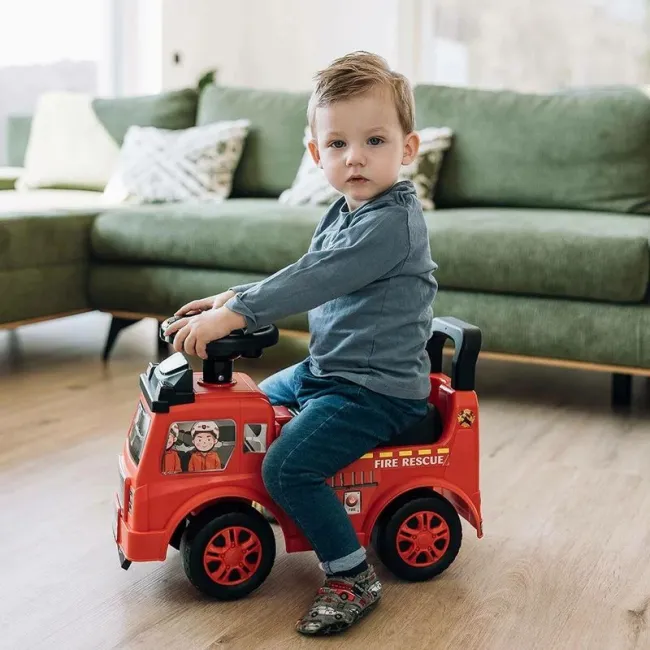 Vehicul ride-on, Free2Move, Masina de pompieri, Cu lumini si sunete, Cu spatiu de depozitare, 19-36 luni, Rosu BYN86410