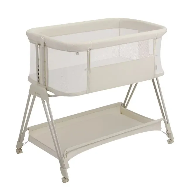 Patut co-sleeper, Lionelo, Luna Close&Cosy, 2 in 1, Cu laterala culisanta, Cu setare unghiulara, Cu roti, Reglabil in 6 pozitii pe inaltime, Alb BYNLO-LUNA_CLOSE&COSY