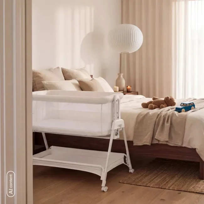 Patut co-sleeper, Lionelo, Luna Close&Cosy, 2 in 1, Cu laterala culisanta, Cu setare unghiulara, Cu roti, Reglabil in 6 pozitii pe inaltime, Alb BYNLO-LUNA_CLOSE&COSY