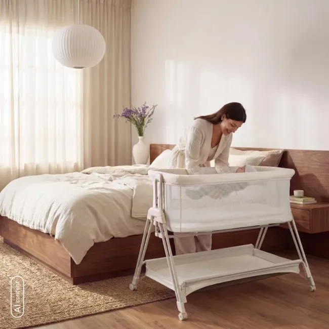 Patut co-sleeper, Lionelo, Luna Close&Cosy, 2 in 1, Cu laterala culisanta, Cu setare unghiulara, Cu roti, Reglabil in 6 pozitii pe inaltime, Alb BYNLO-LUNA_CLOSE&COSY