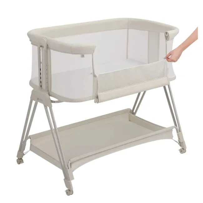 Patut co-sleeper, Lionelo, Luna Close&Cosy, 2 in 1, Cu laterala culisanta, Cu setare unghiulara, Cu roti, Reglabil in 6 pozitii pe inaltime, Alb BYNLO-LUNA_CLOSE&COSY