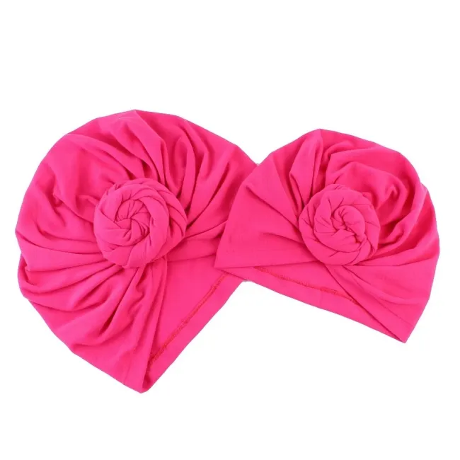 Set turbane mama-copil cu pampoane, roz aprins JEMdrl_set2turb
