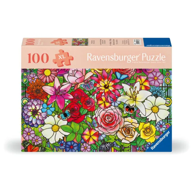 Ravensburger - Puzzle pentru varstnici fereastra flori cu sablon de imagine si suport din carton 100 piese mari XL - ARTRVSPA01364