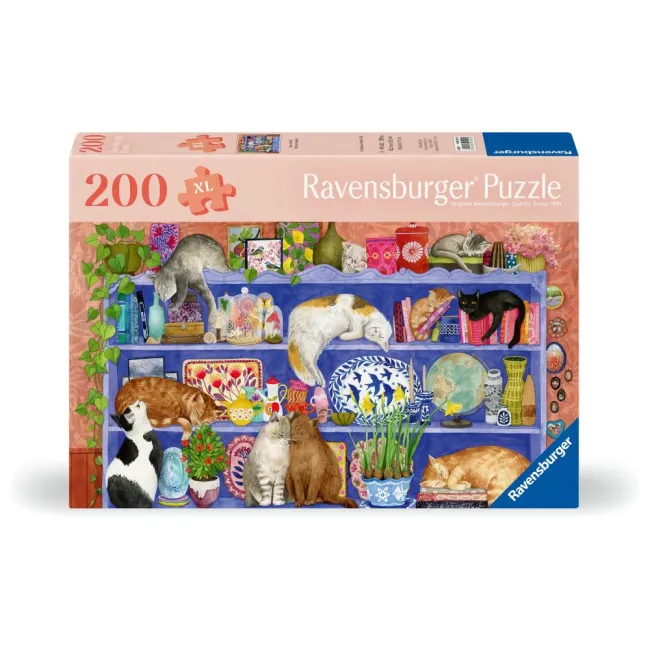 Ravensburger - Puzzle pentru varstnici pisicute pe raft cu sablon de imagine si suport din carton 200 piese mari XL - ARTRVSPA01367