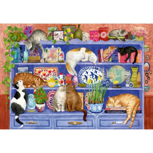 Ravensburger - Puzzle pentru varstnici pisicute pe raft cu sablon de imagine si suport din carton 200 piese mari XL - ARTRVSPA01367