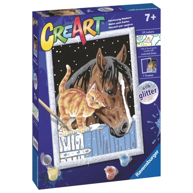 Ravensburger - CreArt pictura pe numere pentru copii cu sclipici pisicuta si cal - ARTRVSPBN20217
