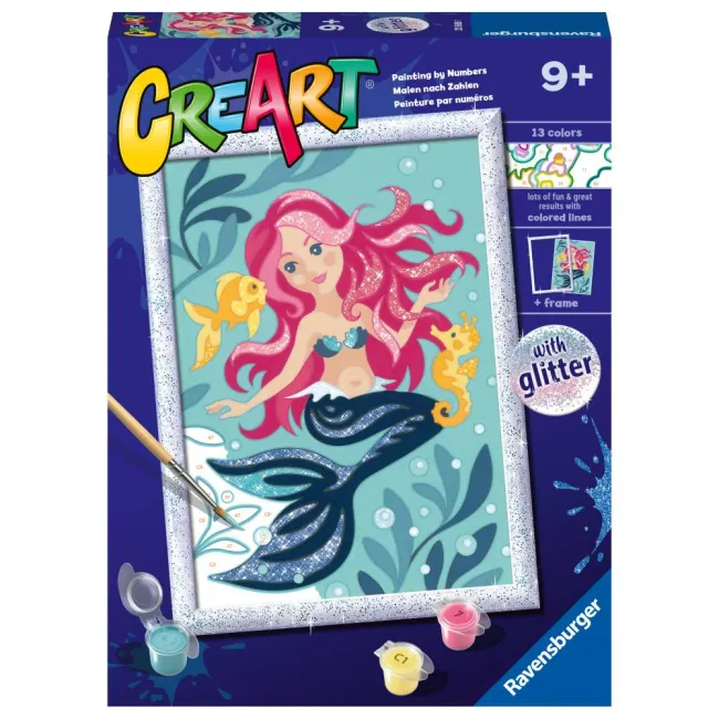 Ravensburger - CreArt pictura pe numere pentru copii cu sclipici sirena - ARTRVSPBN23568