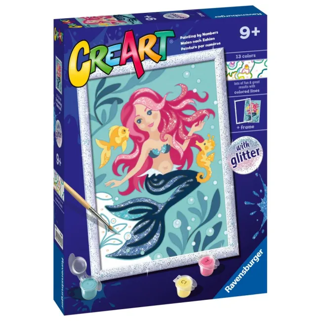Ravensburger - CreArt pictura pe numere pentru copii cu sclipici sirena - ARTRVSPBN23568