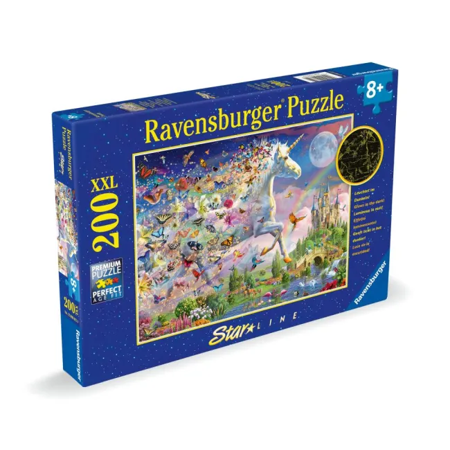 Ravensburger - Puzzle Star Line Unicorn si fluturi care lumineaza in intuneric 200 piese XXL - ARTRVSPC00872