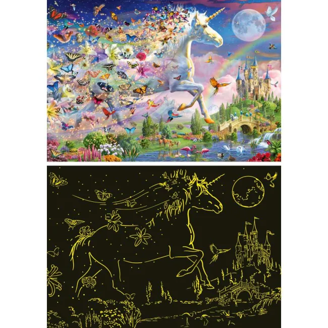 Ravensburger - Puzzle Star Line Unicorn si fluturi care lumineaza in intuneric 200 piese XXL - ARTRVSPC00872