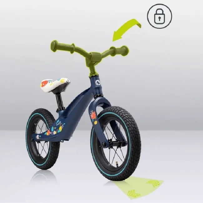 Bicicleta fara pedale, Lionelo, Bart Air, Usoara, Cu roti gonflabile, Cu cadru din magneziu, Cu ghidon si sa reglabile, Greutate 3.8 Kg, 12 inch, Conform cu standardul european de securitate EN71, Albastru BYNLOE-BART_AIR_BLUE_NAVY
