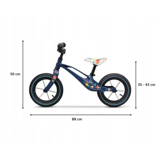 Bicicleta fara pedale, Lionelo, Bart Air, Usoara, Cu roti gonflabile, Cu cadru din magneziu, Cu ghidon si sa reglabile, Greutate 3.8 Kg, 12 inch, Conform cu standardul european de securitate EN71, Albastru BYNLOE-BART_AIR_BLUE_NAVY