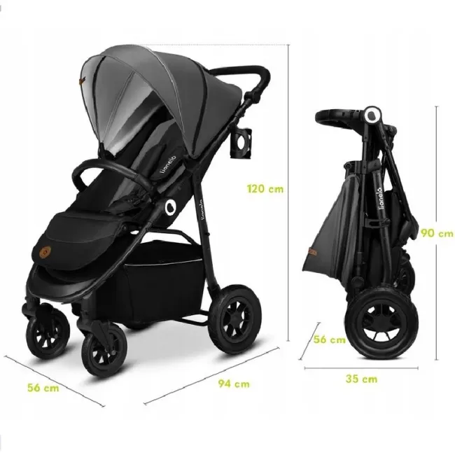 Carucior sport, Lionelo, Natt, De la nastere, Cu accesorii si capotina XXL reglabila, 0 - 22 kg, Conform cu standardele europene de securitate EN1888-1, EN1888-2, Gri BYNLO-NATT_GREY_STONE